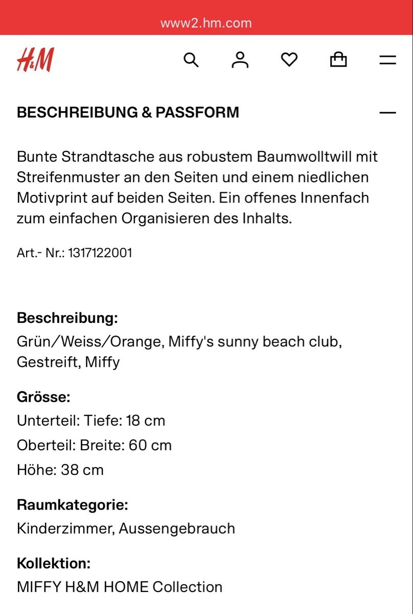 H&M Borse: NEW Miffy beach bag – Nuovo e nell'imballaggio originale da Genève venduto da hai_2rp8 2