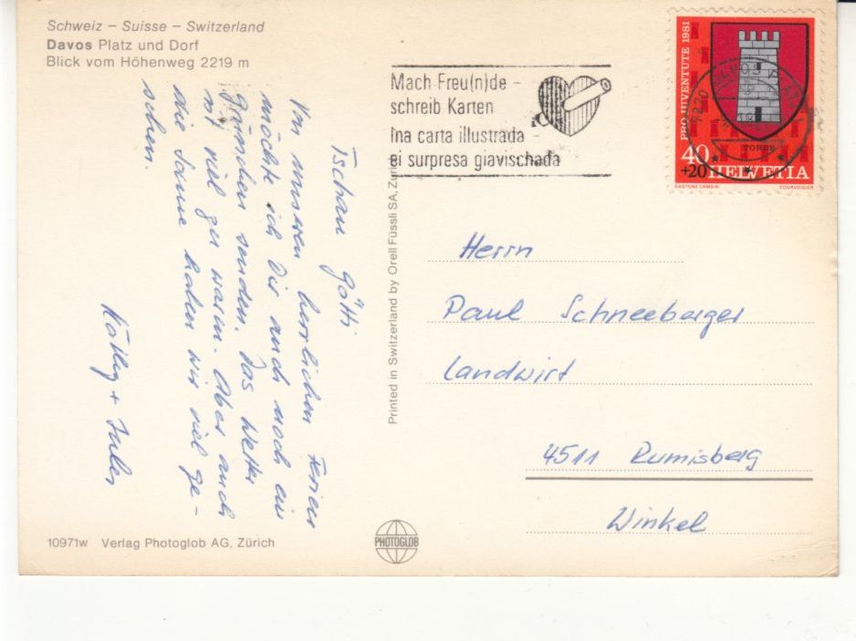 Ansichtskarten: Davos 1982 – Gebraucht aus Bürglen TG von StampGraf 1