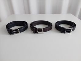 3 Stk. Herren-Gürtel aus echtem Leder  2x schwarz / 1x braun