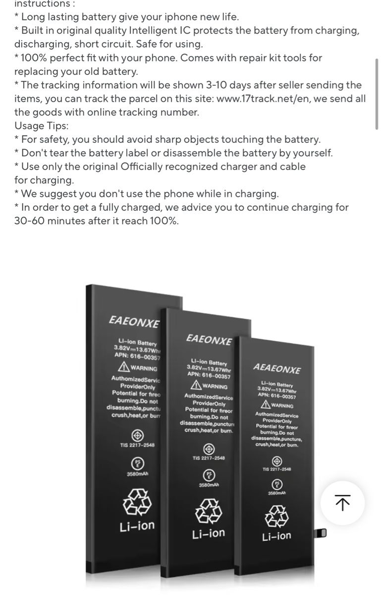 Batterie: New iPhone X Battery Replacement ca. 4000 mAh – Nuovo e nell'imballaggio originale da Altdorf UR venduto da Vince.cc 2