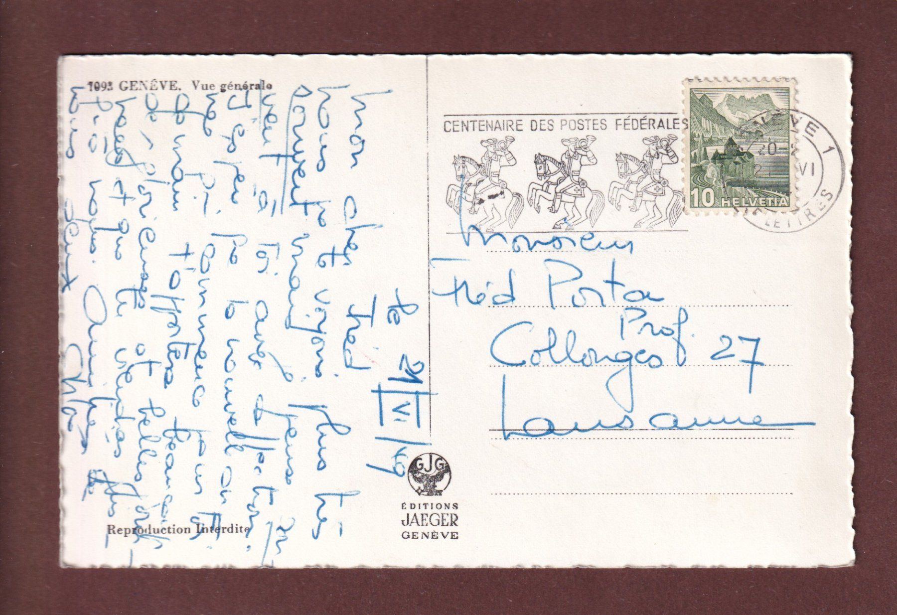 Cartoline postali: GENEVE - Rade - 1949 – Usato da Pully venduto da nicecards-shop 1