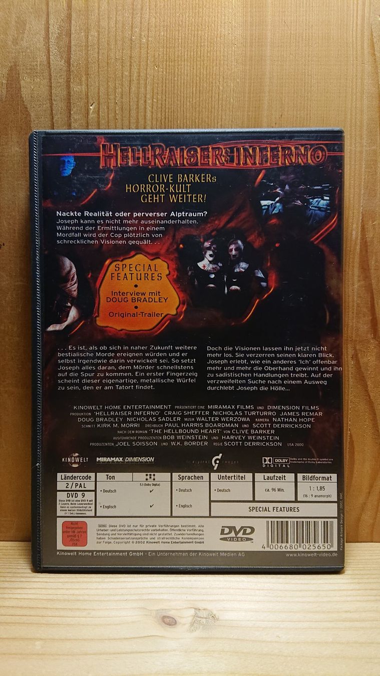Alle DVDs: HELLRAISER INFERNO auf DVD – Gebraucht aus Wilderswil von Exebub 1