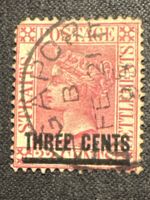 Timbre Straits Settlements 3 Cents oblitéré état usagé