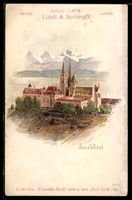 Lithographie Neuchâtel, Blick auf die Kathedrale