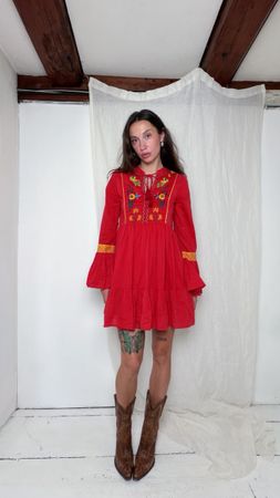 Red embroidered dress