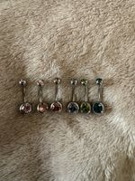 6x Bauchnabelpiercings mit bunten Steinen