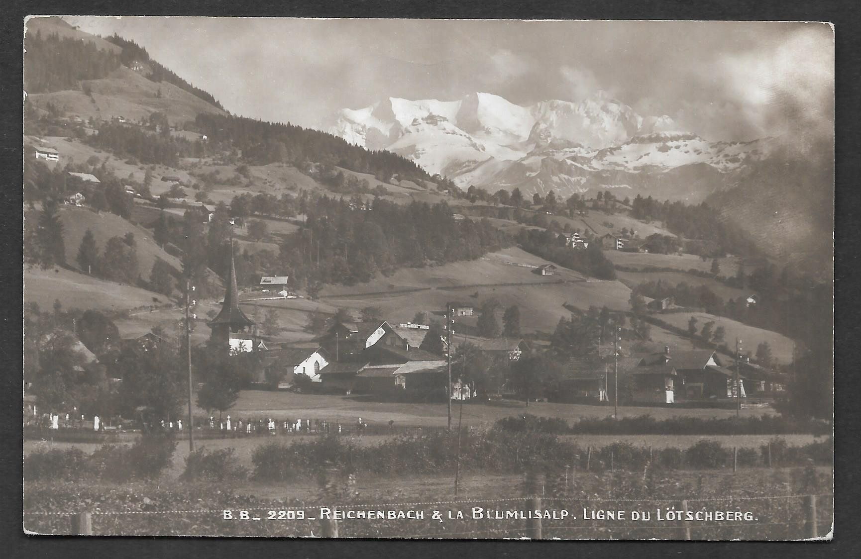 Cartoline postali: Reichenbach Dorfansicht mit Blüemlisalp – Usato da Olten venduto da clotaldi