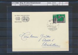 1956 Brig, "50 Jahre Simplon - Tunnel, Sonderstempel, Karte
