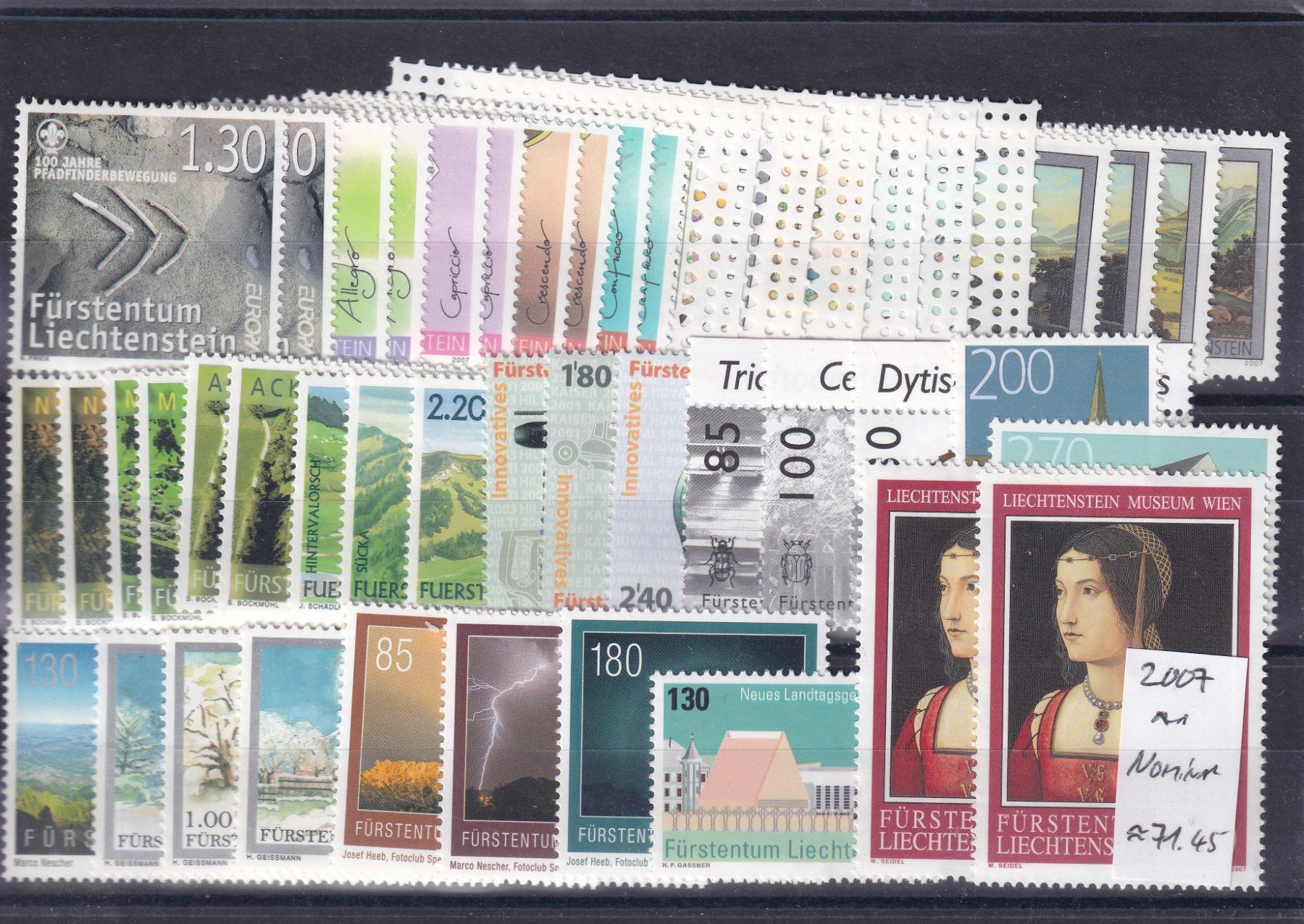 Alle Briefmarken: Liechtenstein FRANKATURWARE 2007 Nominalwert ca. CHF 71.45 – Neu (gemäss Beschreibung) aus Teufen AR von Gruenauer
