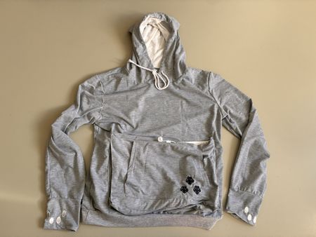 Grey Cat Hoodie with front pocket to carry your cat