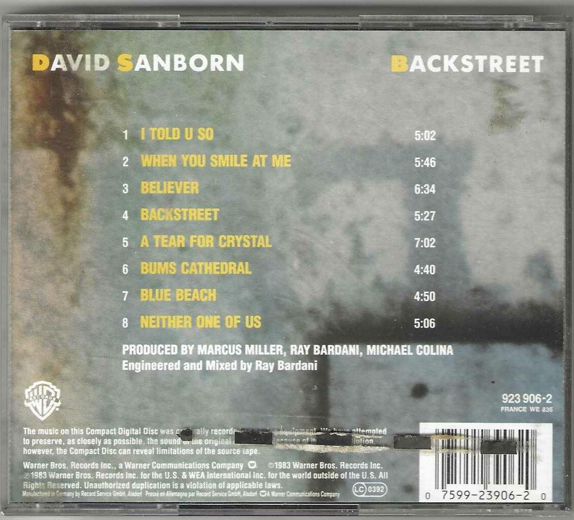 CDs: David Sanborn - Backstreet – Gebraucht aus Genève von CDLPBookS 1