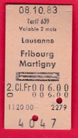 KARTON BILLETT, LAUSANNE - MARTIGNY, 2.KLASSE, RETOUR, 1983