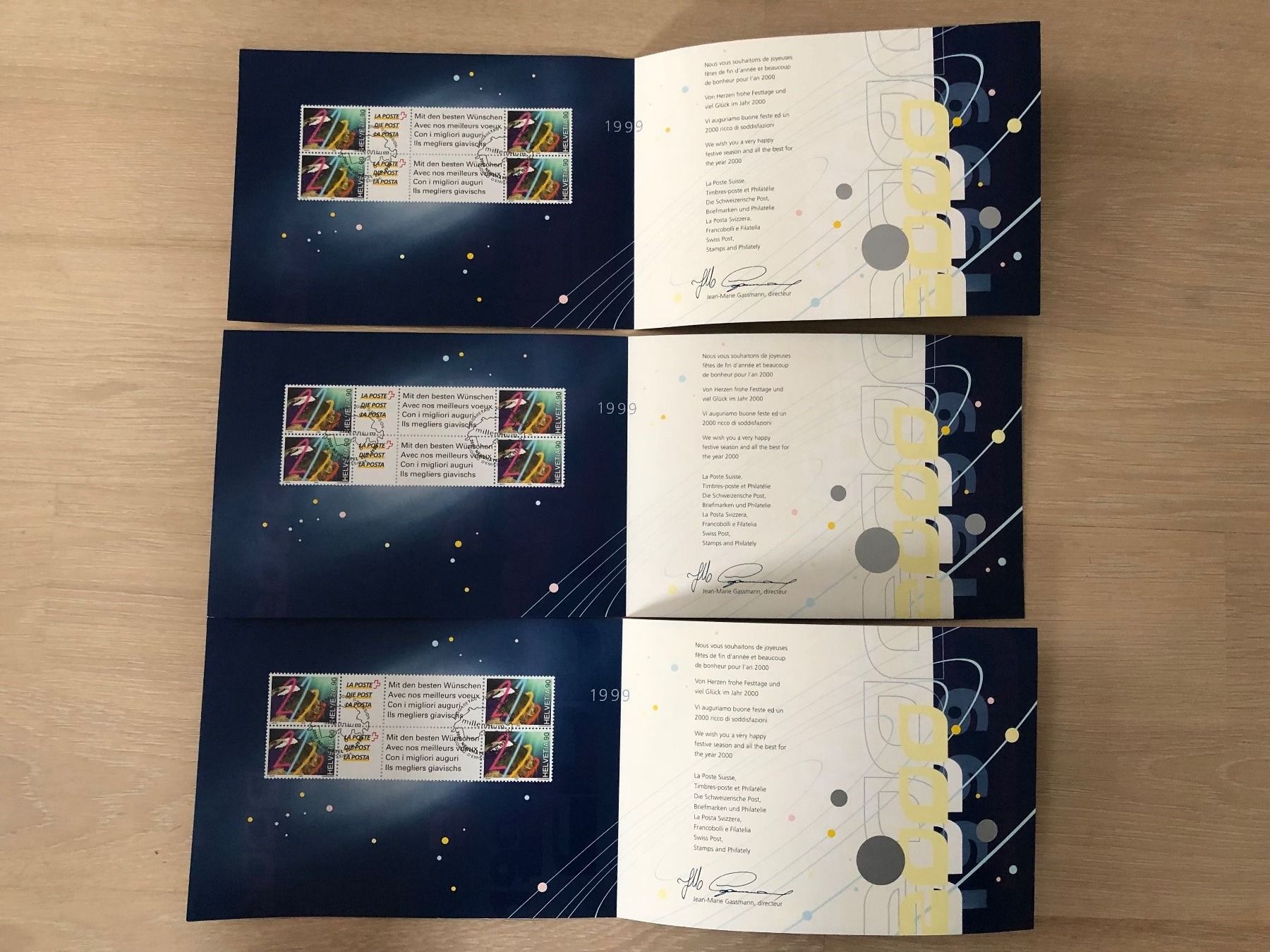 Karten: 3 x Neujahrsmilleniumskarte mit Sondermarke Post 1999° – Gebraucht aus Thalwil von holoarte 1