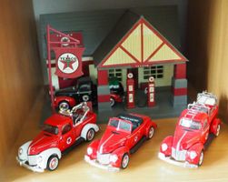Texaco Tankstelle 1/32 Diorama mit 4 Autos Ford Feuerwehr