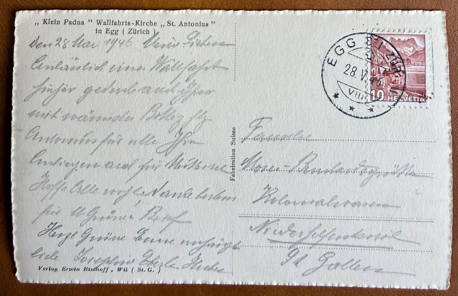 Cartoline postali: Egg (ZH) Wallfahrt - Kirche St. Antonius – Usato da Lutry venduto da Ediego 1