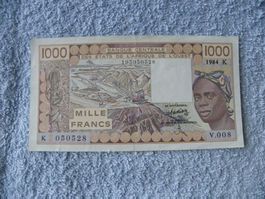 Originale 1000 CFA Francs Banknote von 1984 - Selten!
