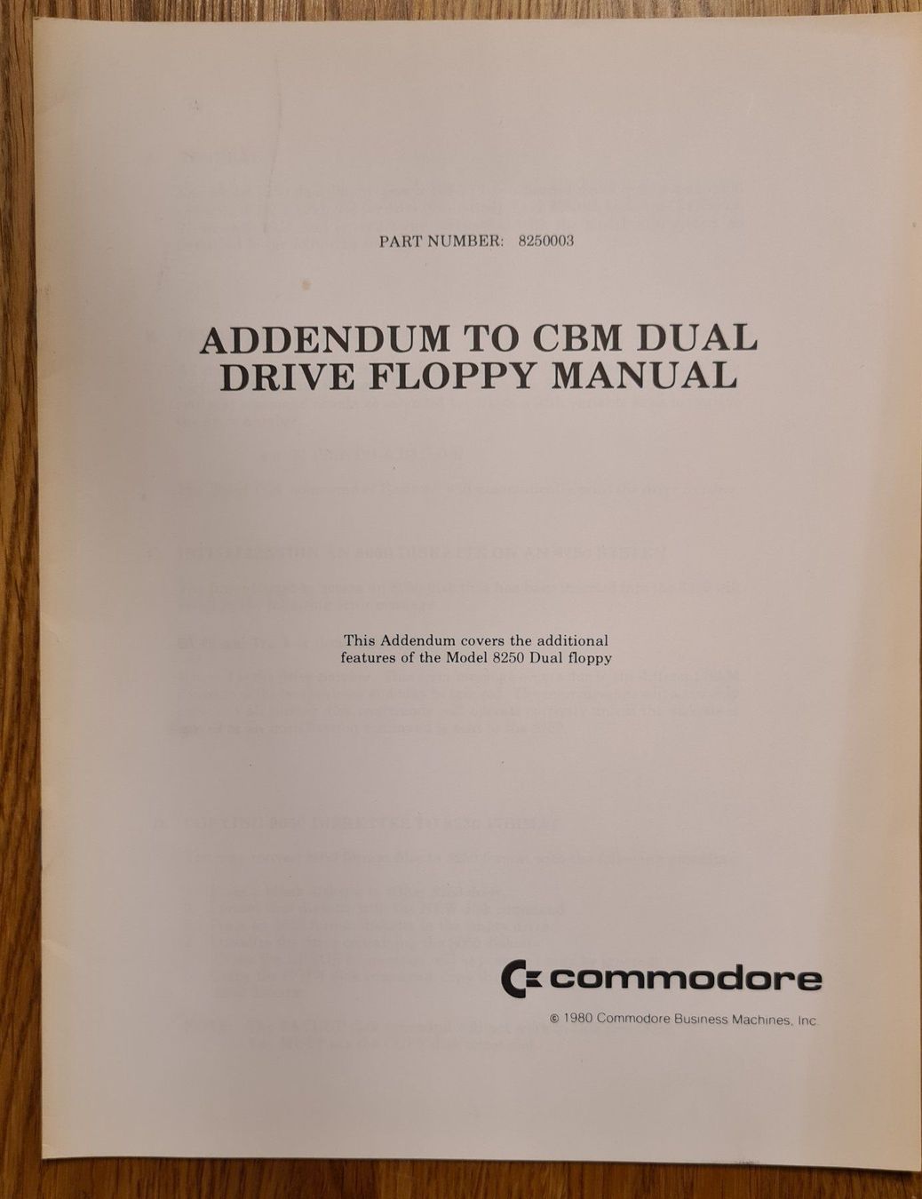 Commodore PC: ADDENDUM TO CBM DUAL DRIVE FLOPPY MANUAL – Usato da Winkel venduto da Heuresis