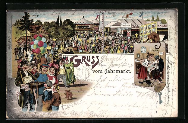 Cartoline postali: Litho Jahrmarkt mit Ansichtskarten-Verk – Usato da Berlin venduto da bartko-reher