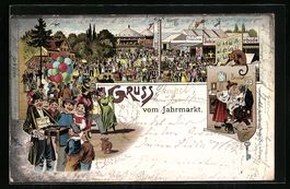 Litho Jahrmarkt mit Ansichtskarten-Verk