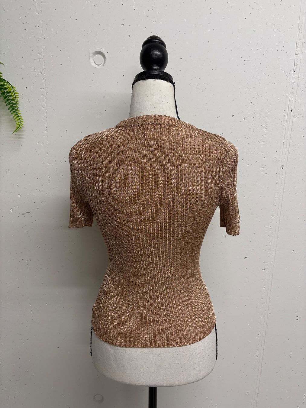 H&M T-shirts: H&M Feinstrick Shirt Pullover XS kurzarm Glitzer beige – Neuf (Voir description) à Regensdorf par secondchancefashion 2