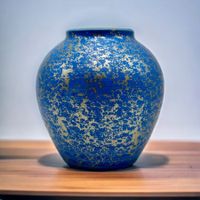 Superbe vase ENO Ceramics en céramique bleu et or. Allemagne
