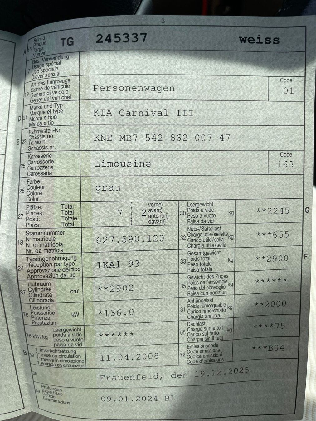 Kia Automobili: Kia Carnival 2.9l CRDi – Usato da Frauenfeld venduto da Volbeater1989 3