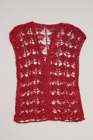 Haut Crochet Rouge Orange Sans Manches T. M