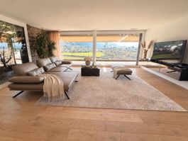 Wohnhalle Crissier Ledersofa mit Longchair & Hocker