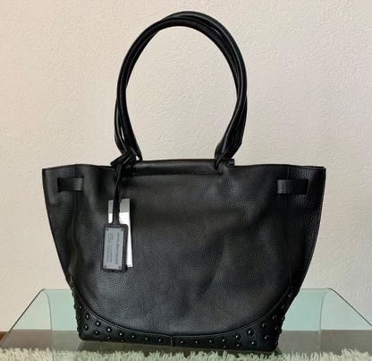 Black Studded Leather Shopper Bag