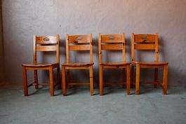 Lot de 4 Chaises design brutaliste en bois de pin massif