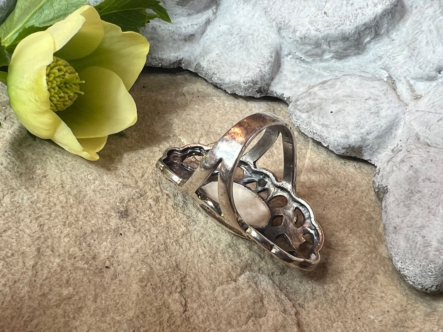 Anelli: Art Deco Ring lang i. Silber 925 m Perlmutter Markasiten 57 – Nuovo (secondo la descrizione) da Bern venduto da Jiffy 6