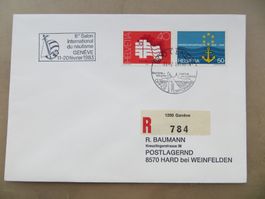 Gelaufener R-Brief aus Genf (Werbestempel, Flagge) 1983