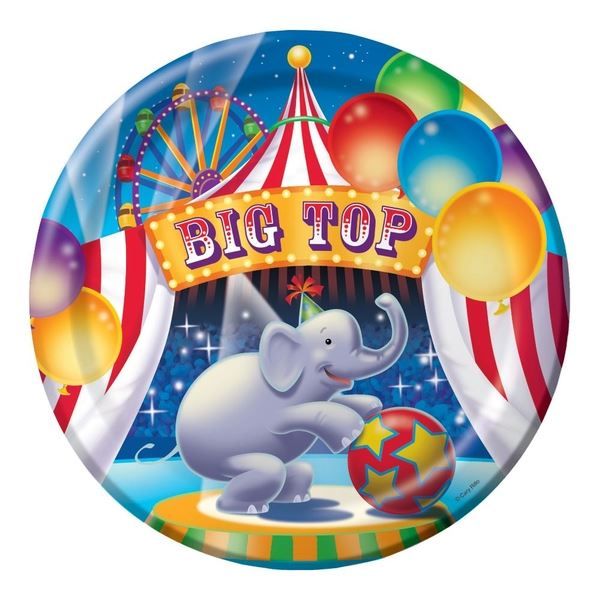 Pappteller „Kleiner Zirkus“ – Set Mit Elefantendruck, 22,5 Cm Durchmesser, Für Kindergeburtstage