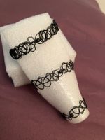 3tlg. schwarzes Schmuckset,Ring/Armband/Halsband Tatoobänder