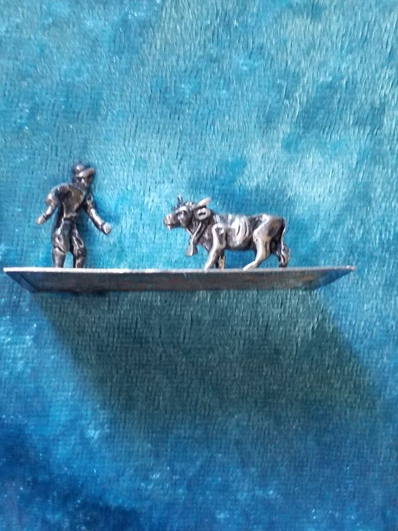 Statuette: Silberminiatur " Bauer mit Kuh auf der Wiese" – Usato da Gordola venduto da ale_5wbc 1