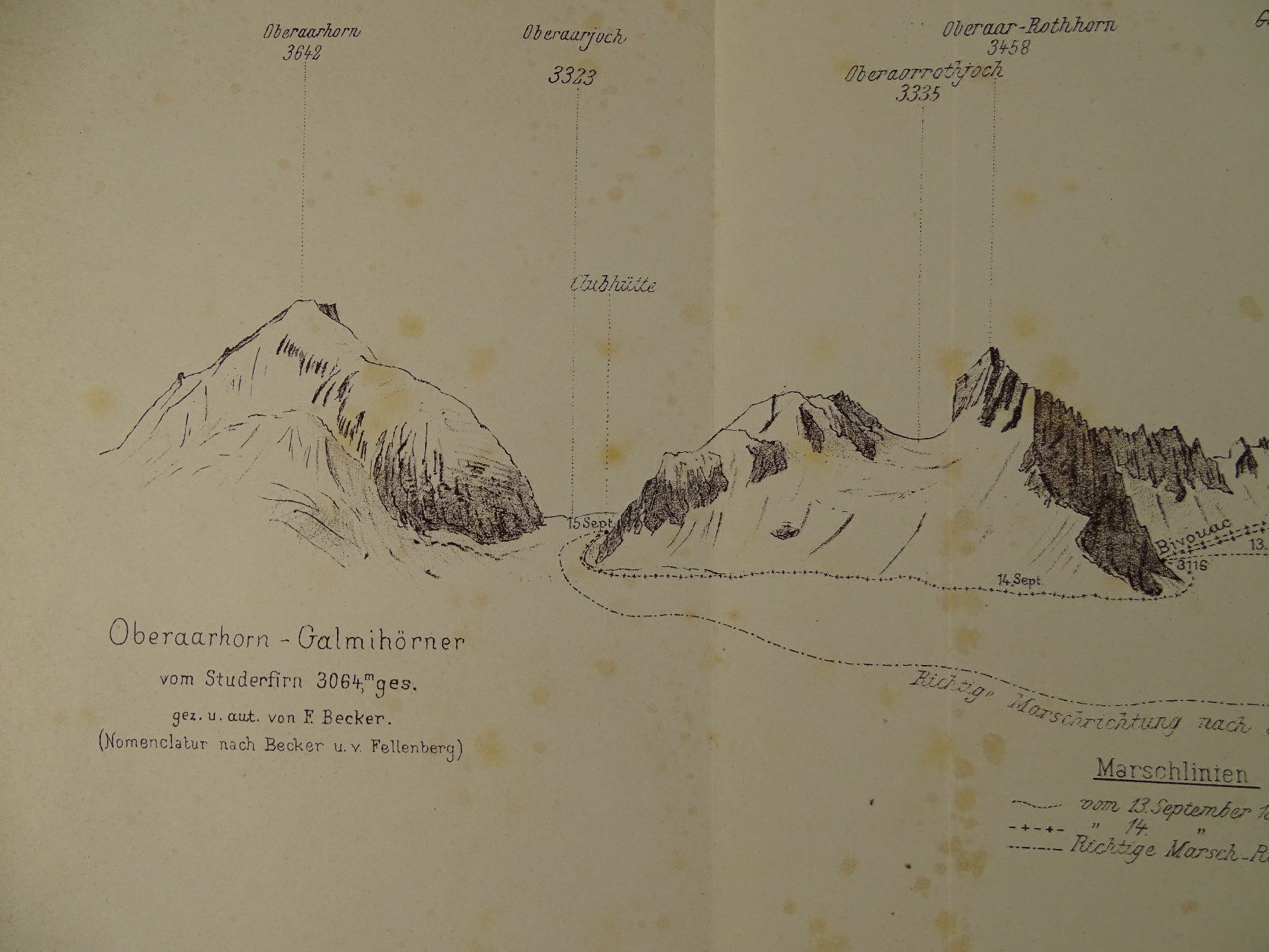 Landkarten & Atlanten: PANORAMA OBERAARHORN GALMIHÖRNER 1884 – Gebraucht aus Grüningen von Kartensammler 3