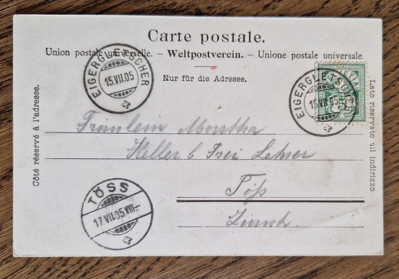 Cartes postales: Jungfraubahn, Stempel Eigergletscher, 1905 nach Töss – D'occasion à Ebikon par Donar50 1