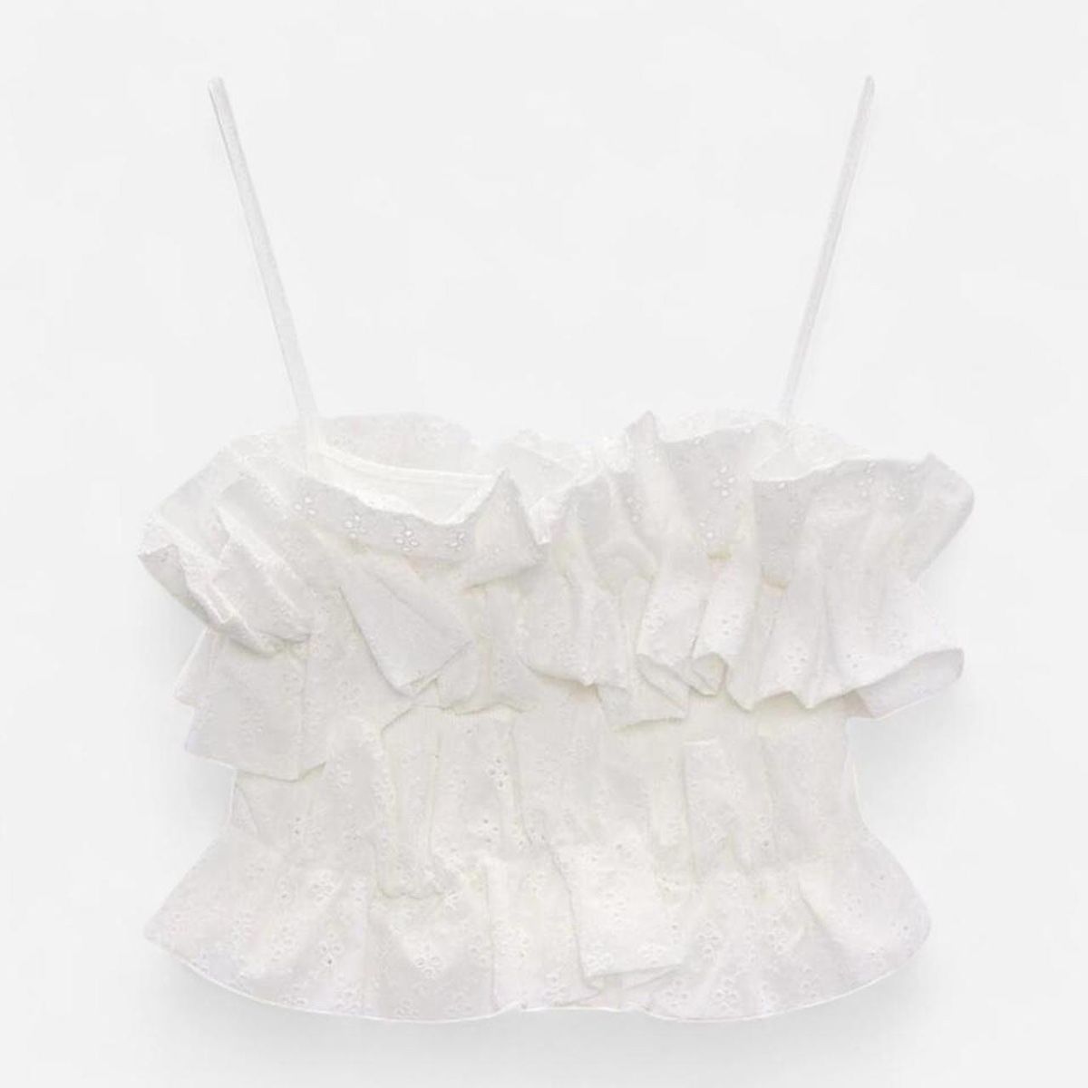 Zara Tops: White Ruffle Crop Top  – Neuf avec emballage d'origine à Basel par 1moonstar 1