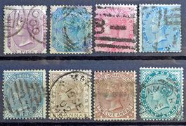 BRITISH INDIA 1865–82: 8 Used Stamps
