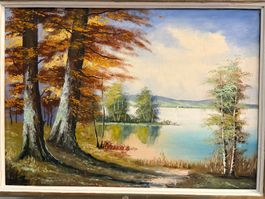89x 68/ ZUM BASTELN/ Öl Gemälde Herbst am Bielersee