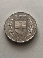 5 Fr. 1992 mit vertiefter Randschrift   selten