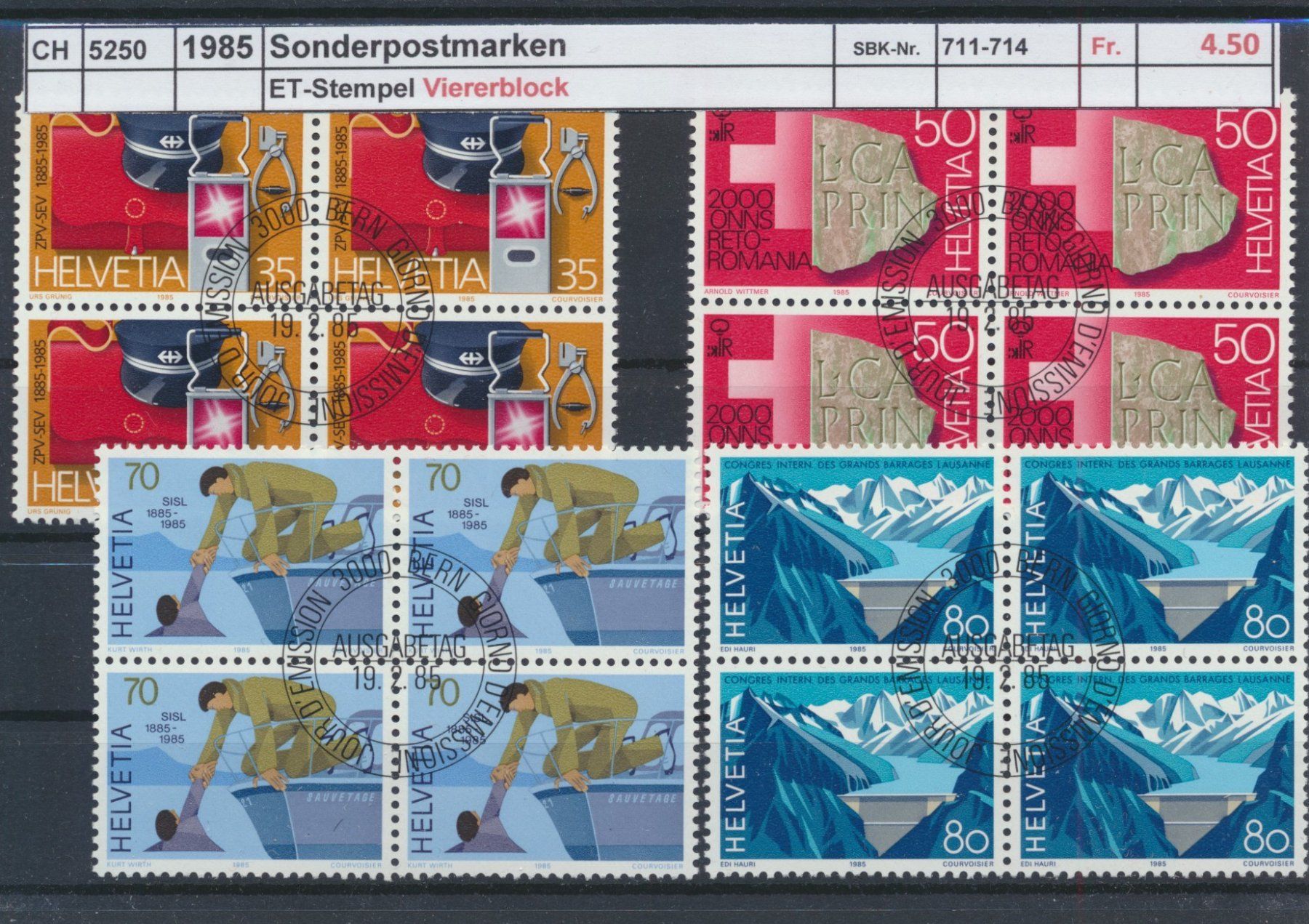 Tous les timbres: 1985 "Sonderpostmarken", Viererblock, ET - Stempel – D'occasion à Winterthur par Zupogeru