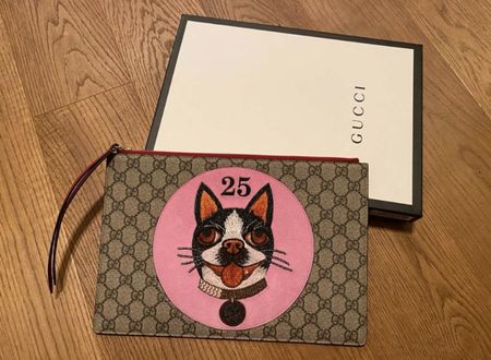 Gucci Beige/ Red GG Supreme Canvas Bosco Patch Pouch Neu!