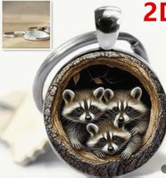 Schlüsselanhänger Waschbär-Familie Vintage-Stil