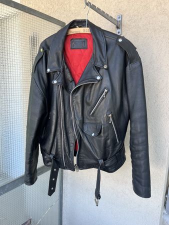 Schwarze Bikerjacke aus echtem Leder XL