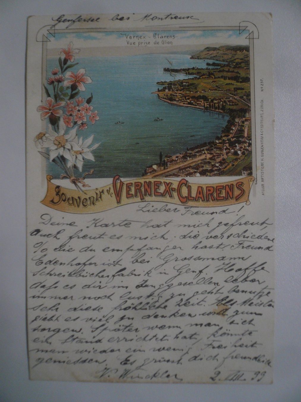 Cartoline postali: farbigeLithoAK  VERNEX-CLARENS – Usato da Oberhofen am Thunersee venduto da luuping99