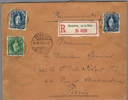 1898, Z/70D (2x) + 67D, VOLL-0 GENÈVE, WERTBRIEF NACH PARIS