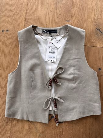 NEU Zara Leinenmix Weste/Gilet in Beige Gr.S