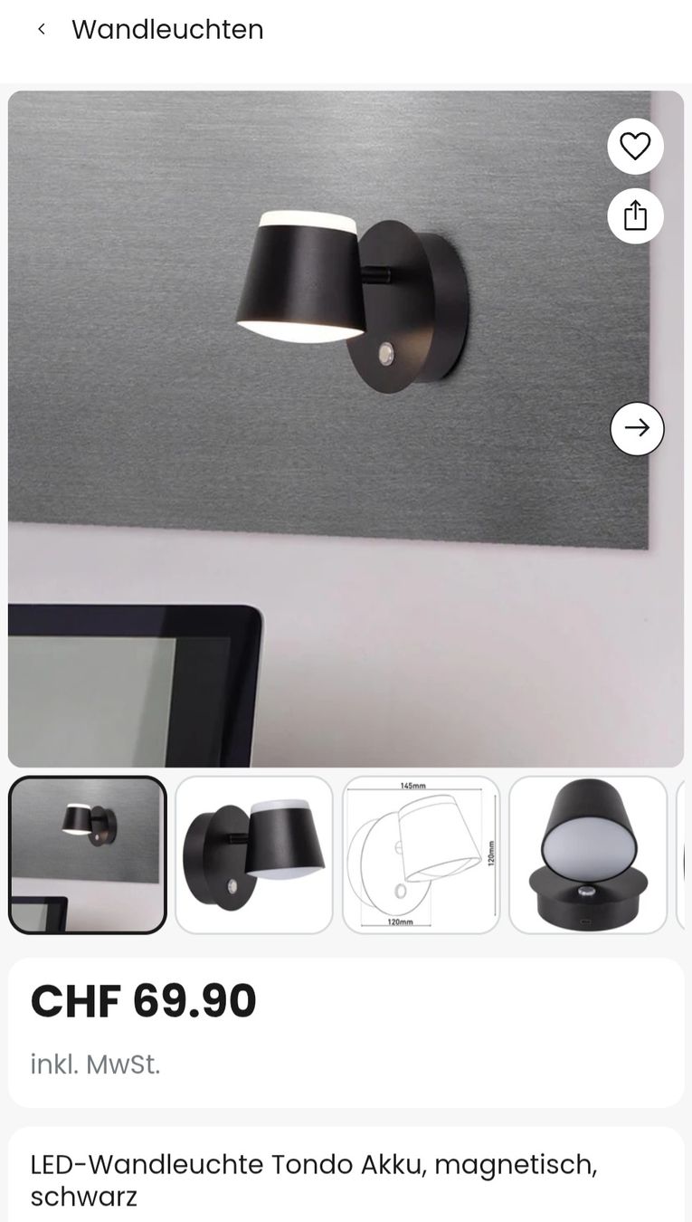 Lampen: Trendige wandleuchte - schwarz USB C magnetisch, dimmbar – Neu und originalverpackt aus Lüchingen von Mx1975 3