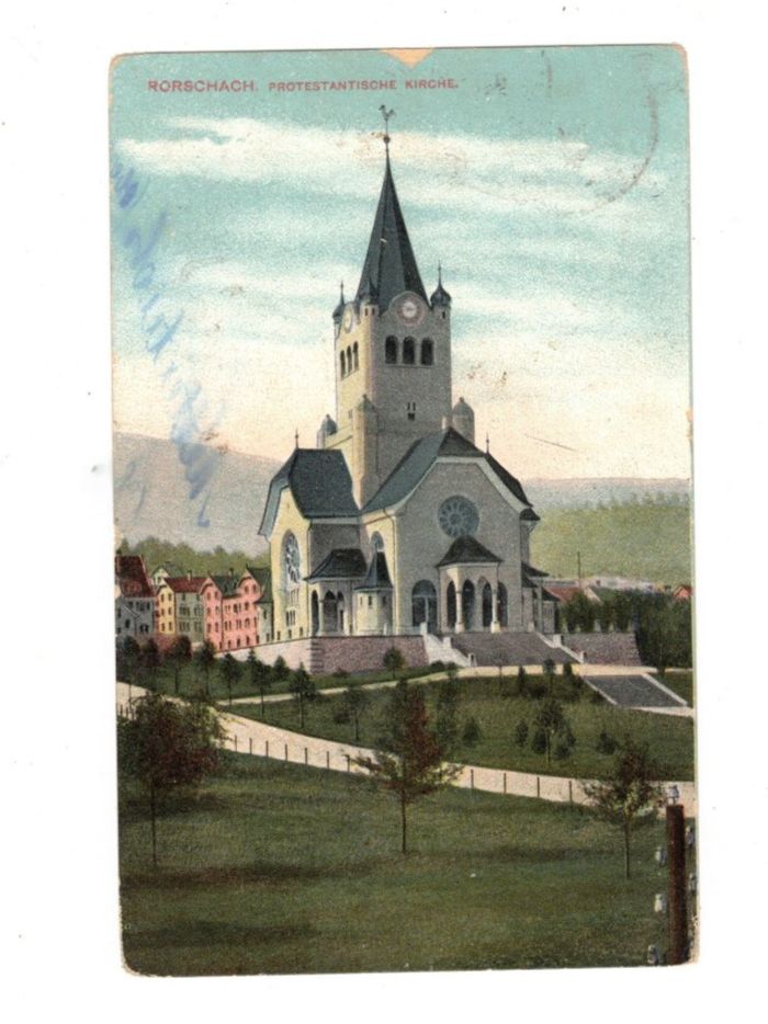 Cartoline postali: Rorschach, Protestantische Kirche Poststempel 1917 – Usato da Widnau venduto da Seppl480